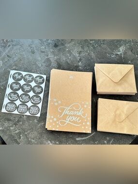 Thank You Kraft Cards with Envelopes & Stickers